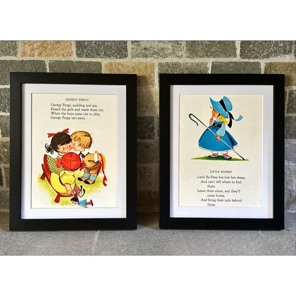 Vintage Framed 8x10 Pair Nursery Rhymes 1960s - Picture 1 of 4